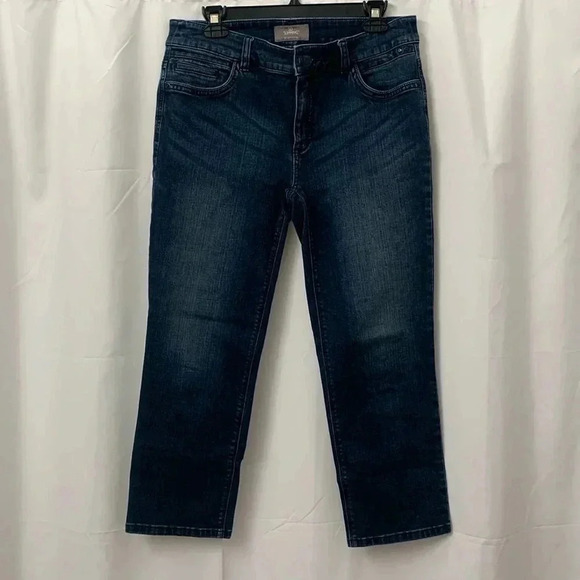 Women’s So Slimming By Chico’s Cropped Dark Denim Pants Size 0.5 EUC - Picture 2 of 8